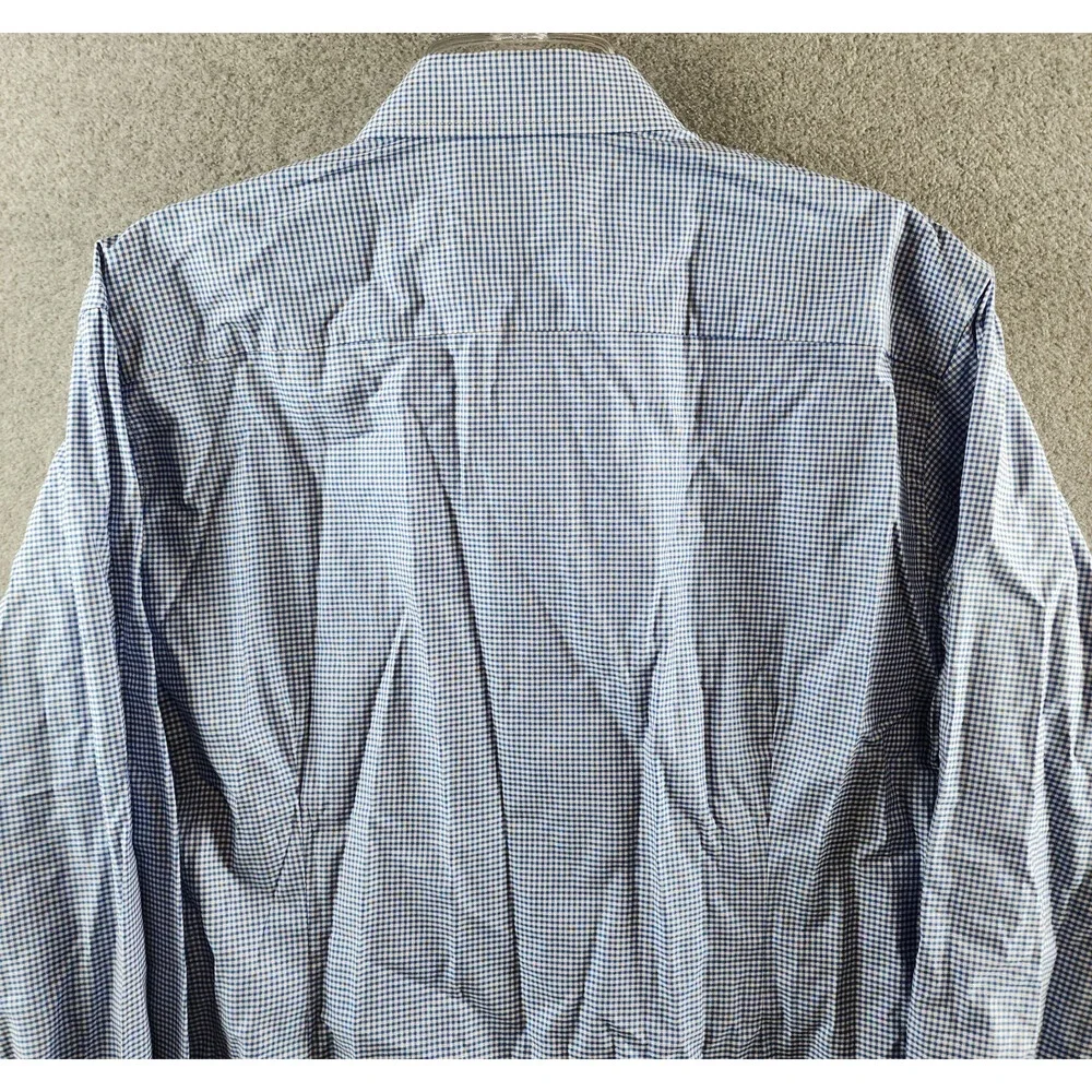 Eton Contemporary Fit MicroCheck Shirt Men's 17.5 Dark Blue Front Button Closure - Picture 13 of 13